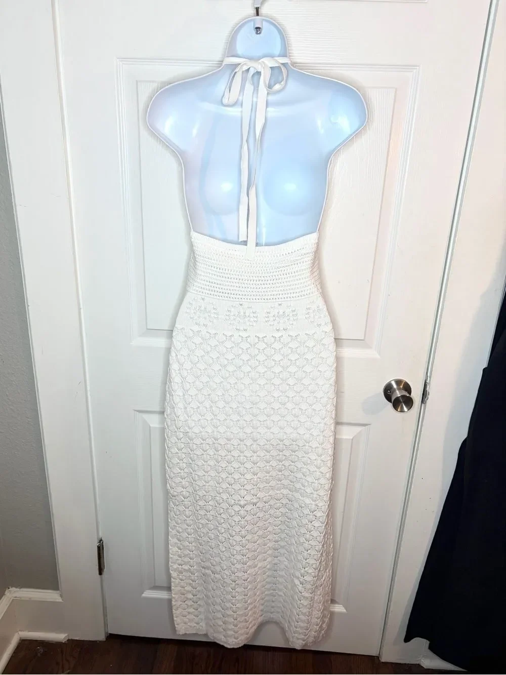 Frye Textured Knit Bright White Crochet Halter Midi Dress Sweater Dress M NWT